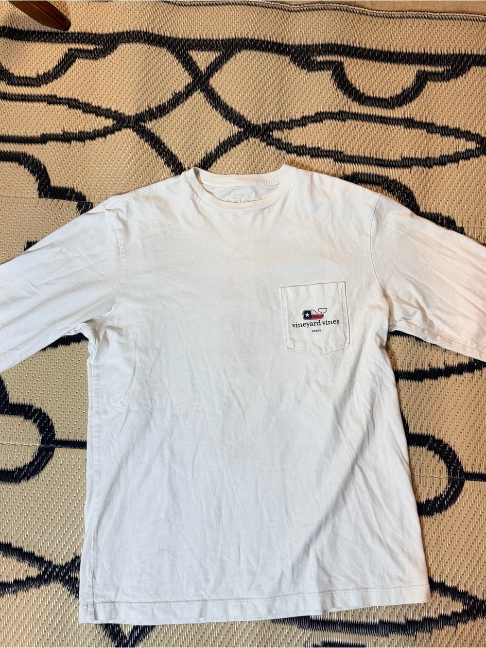 Vineyard Vines White Long Sleeve Pocket Tee Texas XS preppy coastal